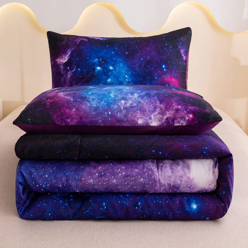 MWMWMW Purple Galaxy Bedding Set Twin, Purple Space Twin Comforter Set for Boys Girls, Kids Comforter Set for Girls with Pillowcase - Image 5